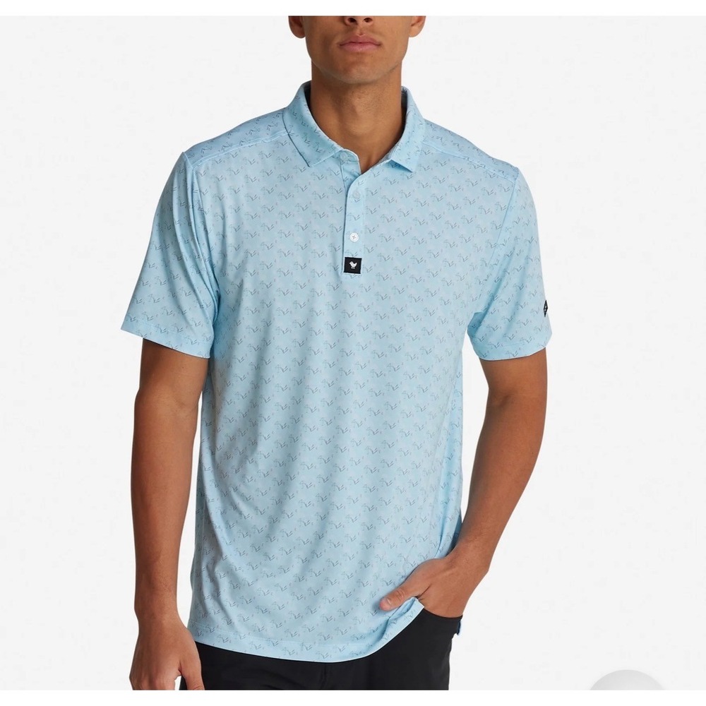Bad Birdie Polo Shirt Mens XL Blue LIL' Mingos Flamingo Golf Stretch Performance